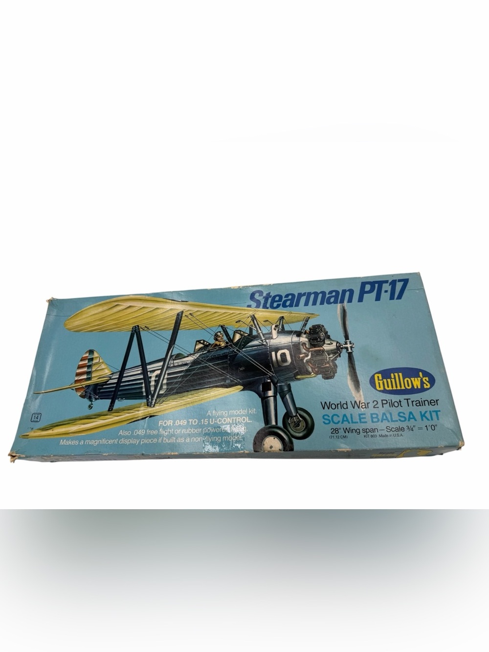 Guillow's Stearman PT-17 New in box gas u control line ff rp display model kit.